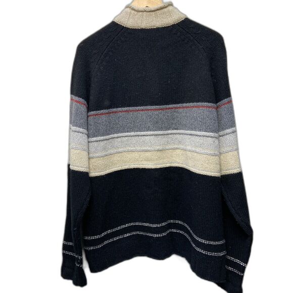 The Territory Ahead Men's XL Wool Blend Black Cream Striped 1/4 Zip Knit Sweater - Picture 2 of 6